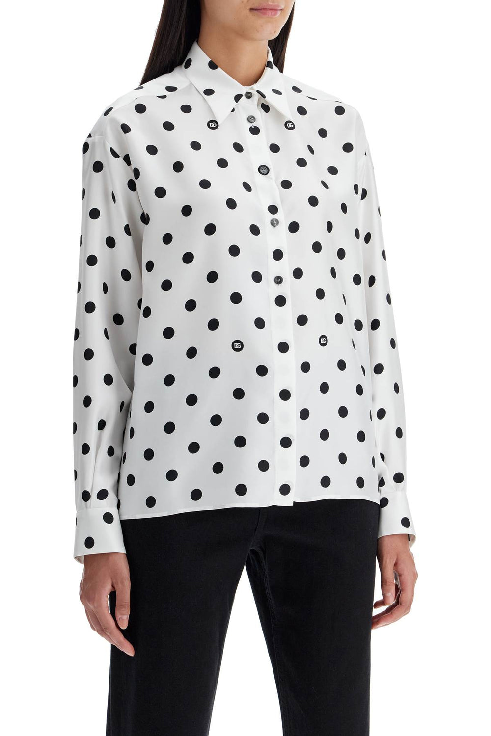 silk polka dot print blouse-1