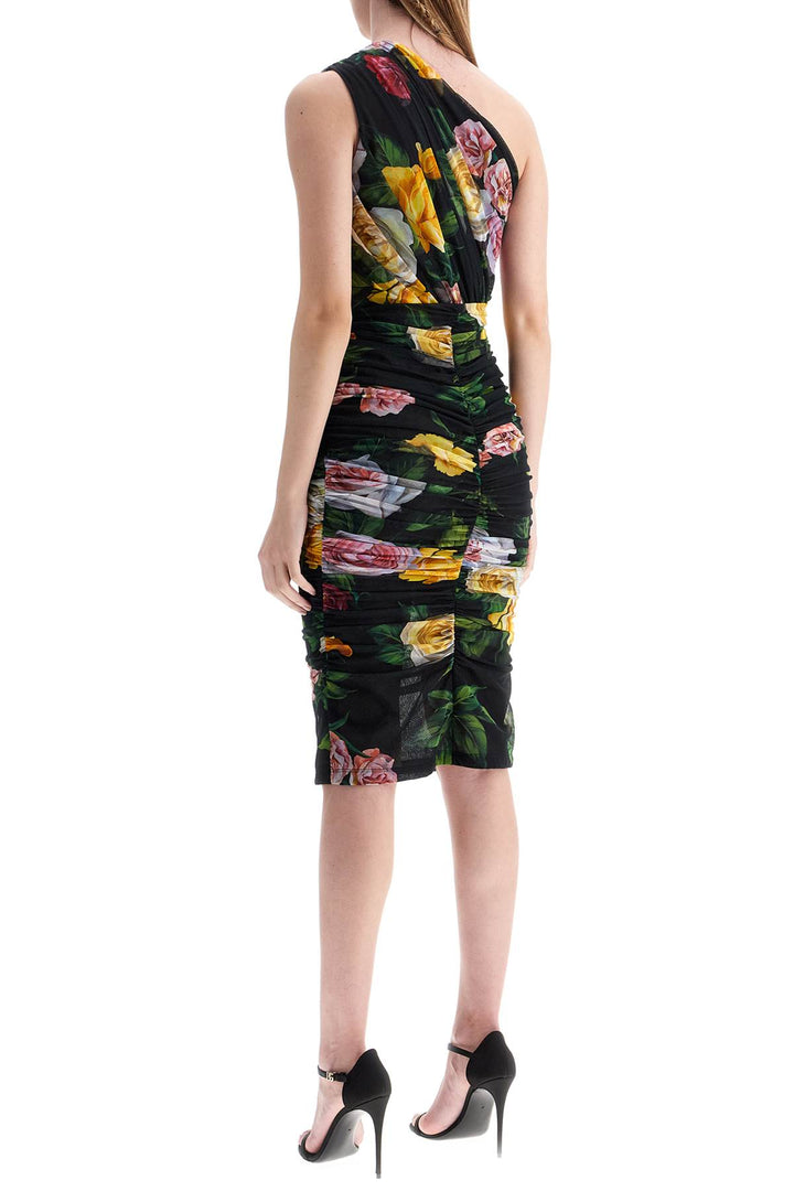 elegant black dress in polyamide with floral pattern for cocktails and evenings-2