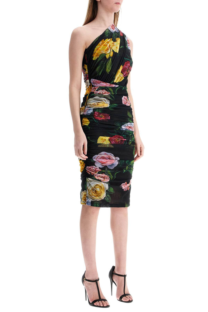 elegant black dress in polyamide with floral pattern for cocktails and evenings-1