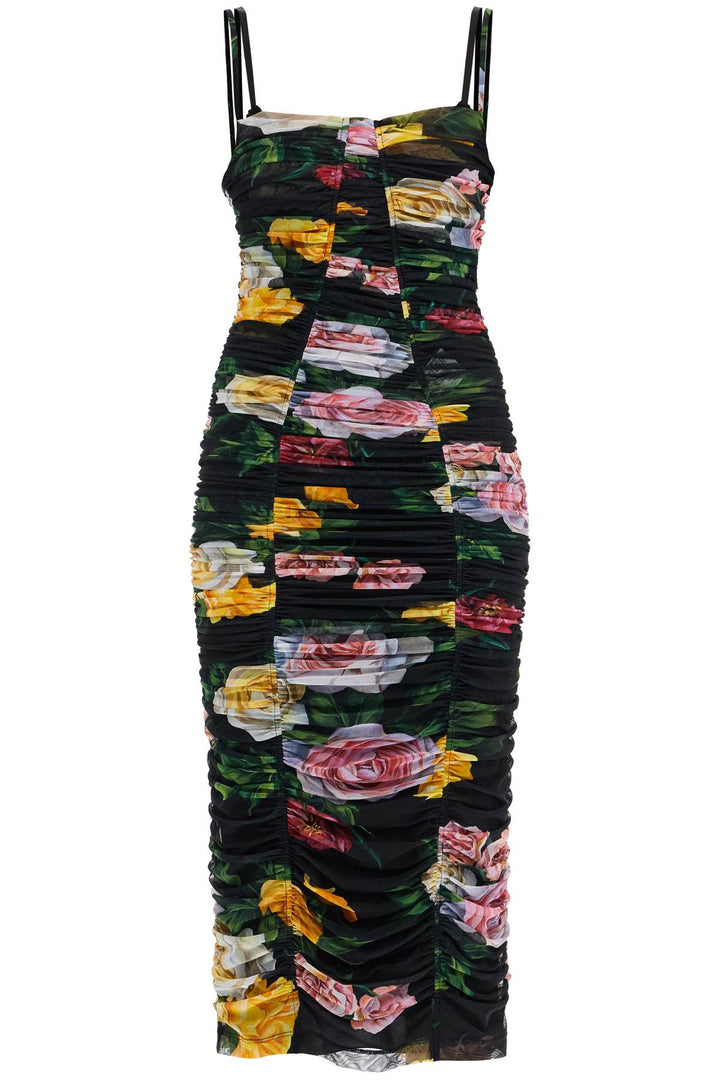 black floral midi synthetic dress-0