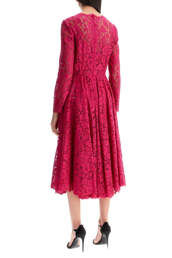 shocking pink floral lace midi dress-2