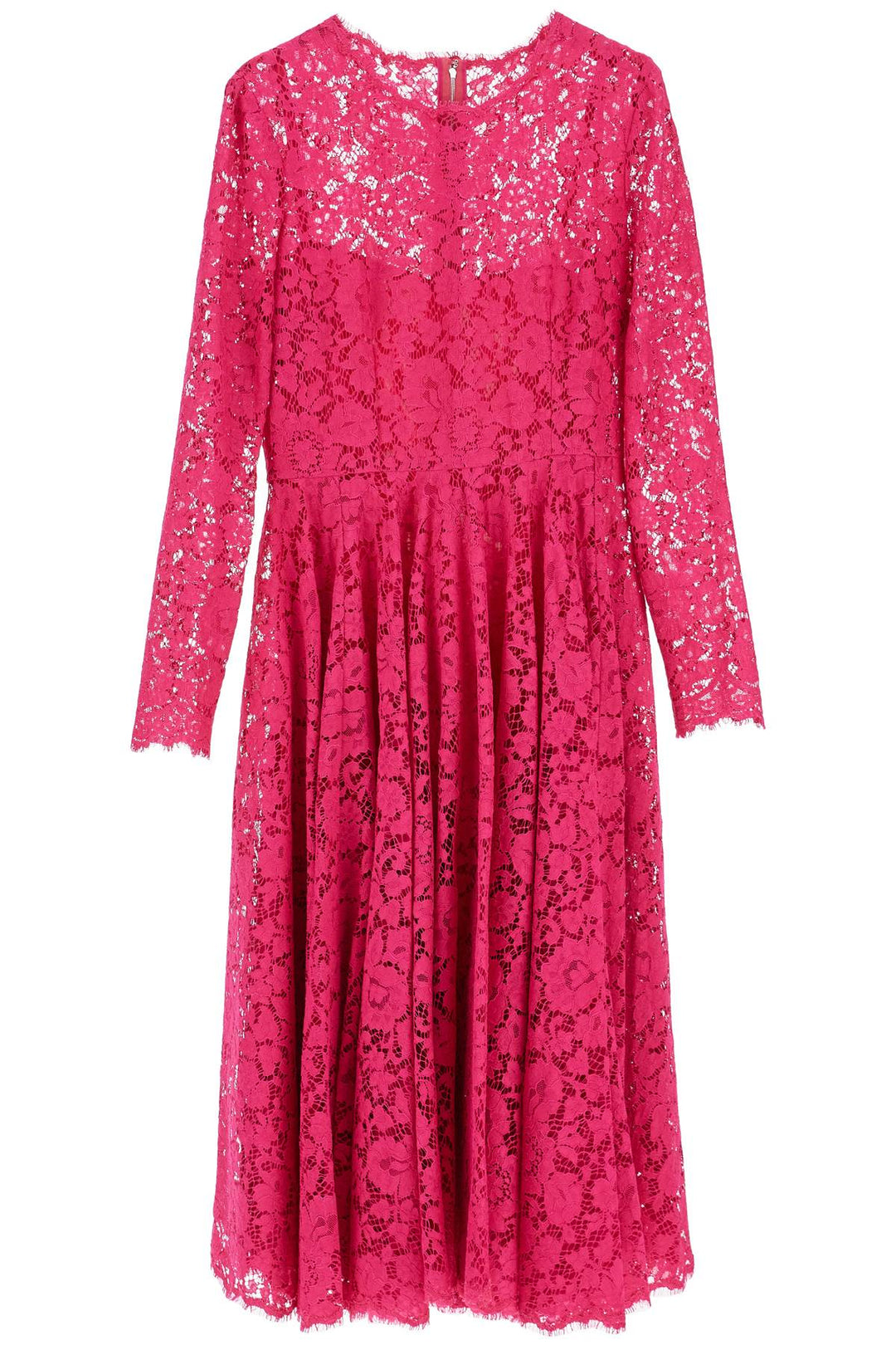 shocking pink floral lace midi dress-0