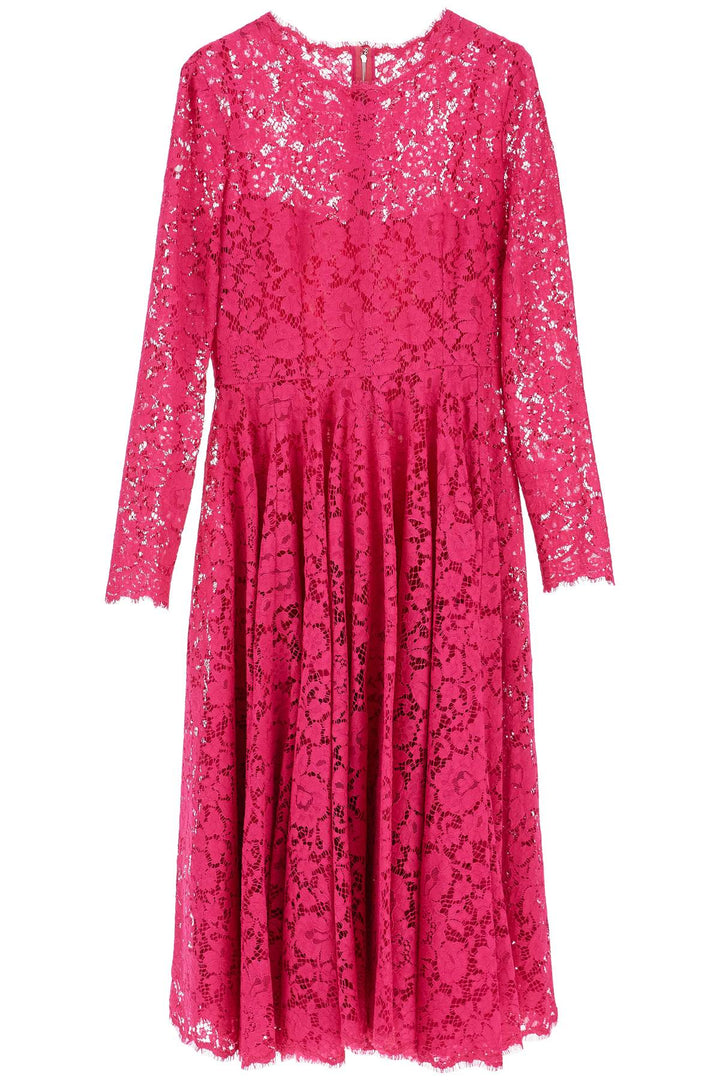 shocking pink floral lace midi dress-0