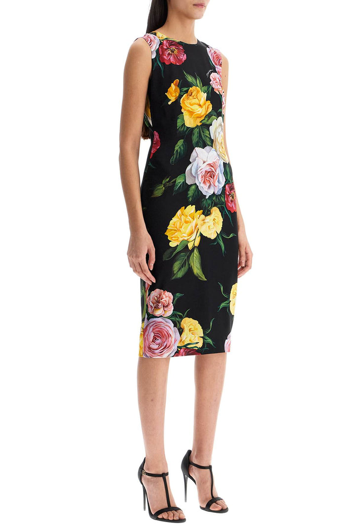 elegant black floral silk dress knee-length-1