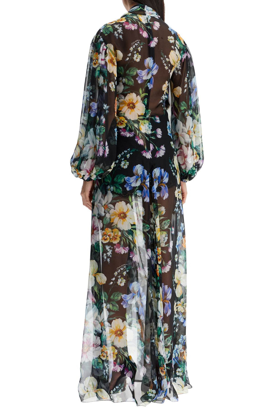 long black silk dress with floral pattern-2