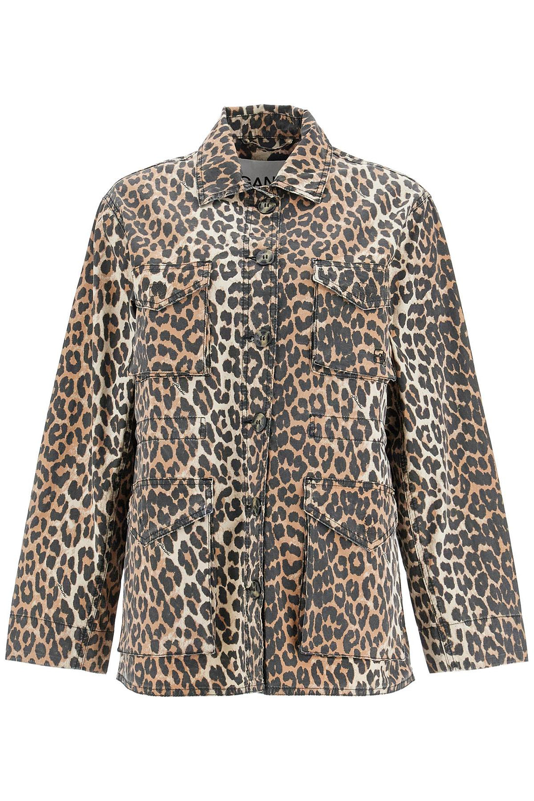 leopard print canvas overshirt-0