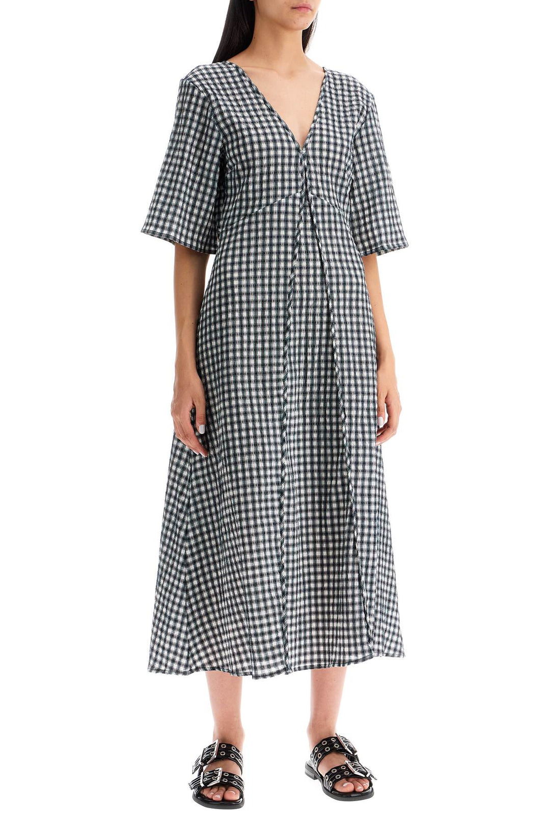 midi seersucker check dress-1