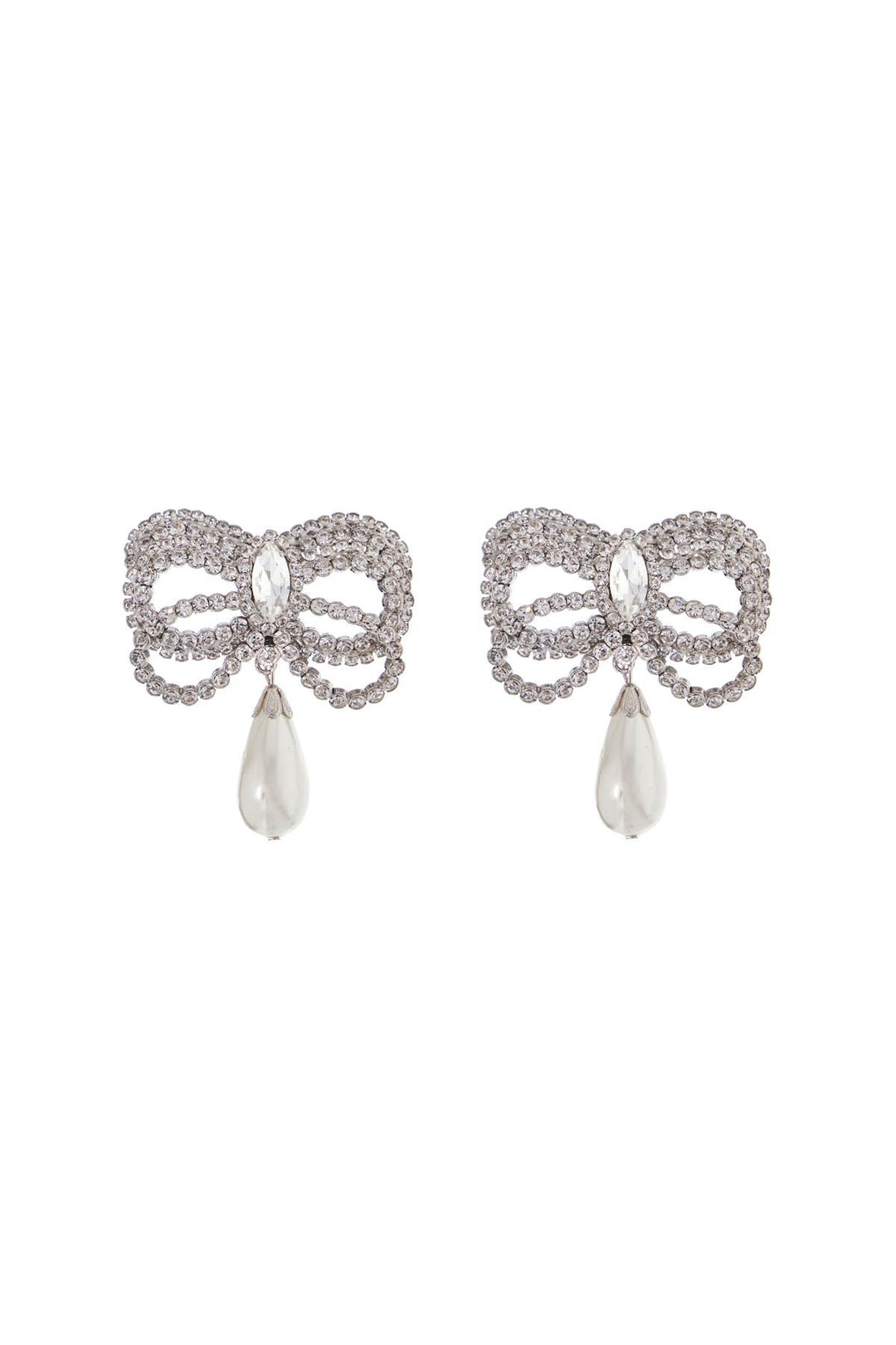 hypoallergenic brass earrings in silver with bow and drop pearl-0