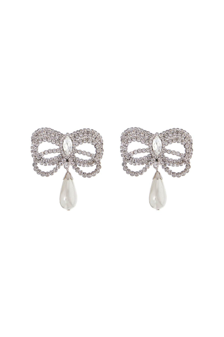 hypoallergenic brass earrings in silver with bow and drop pearl-0