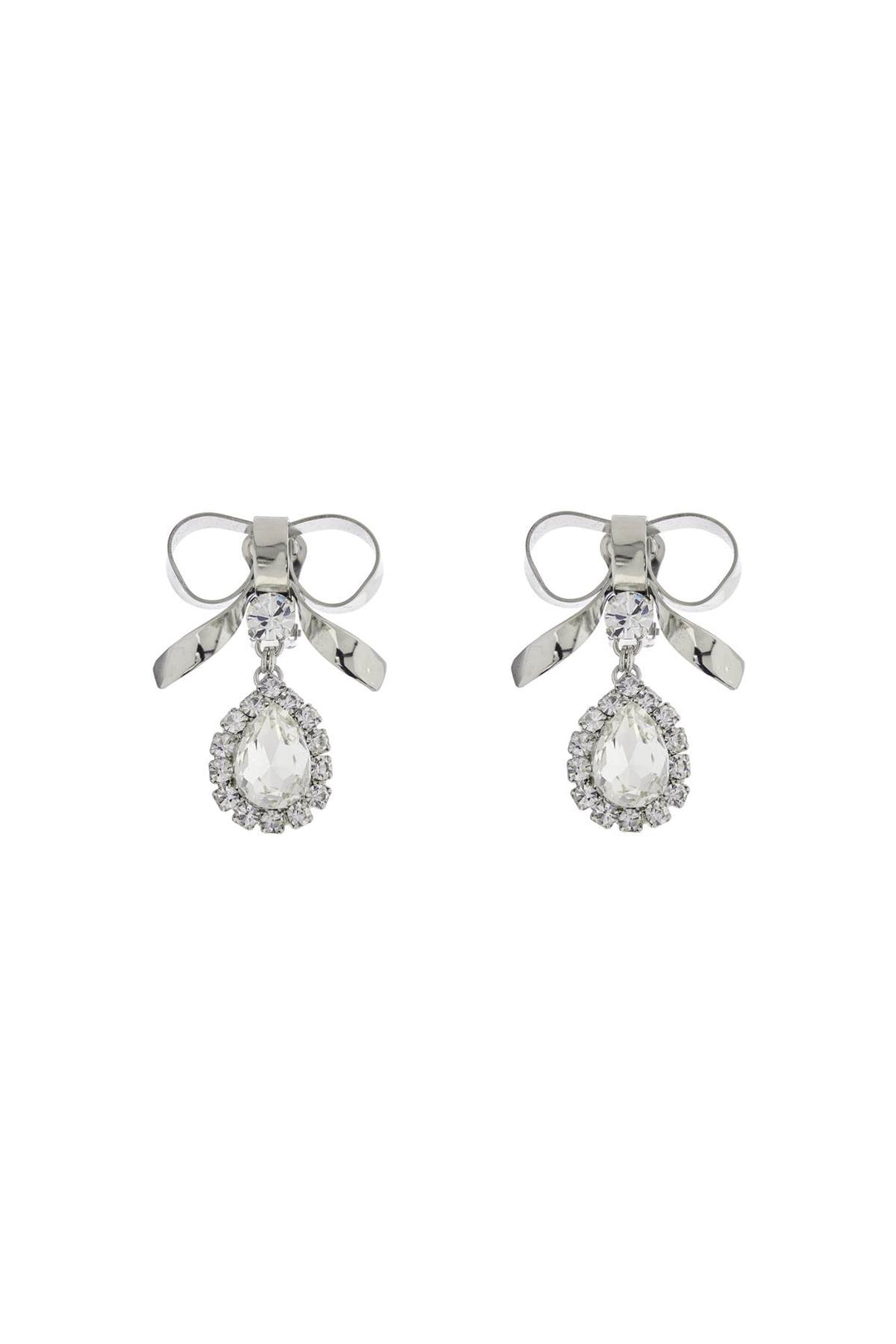 bow earrings with crystal pendant in silver-plated brass-0