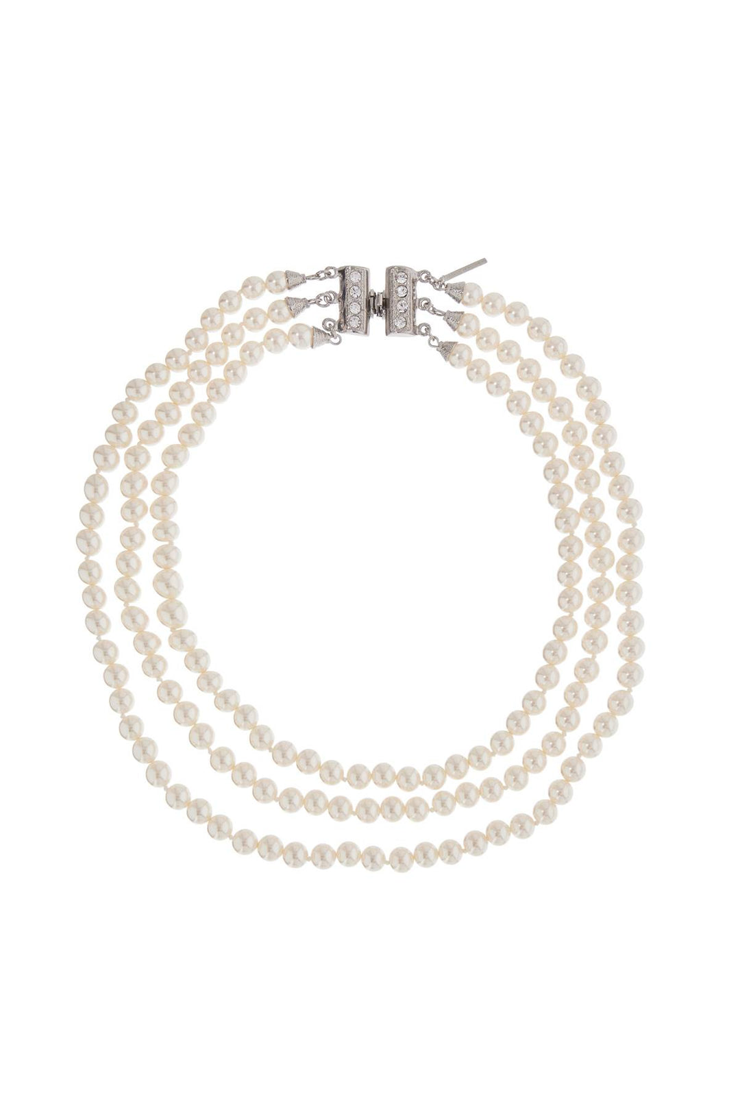 three strand white pearl and rhinestone necklace-0