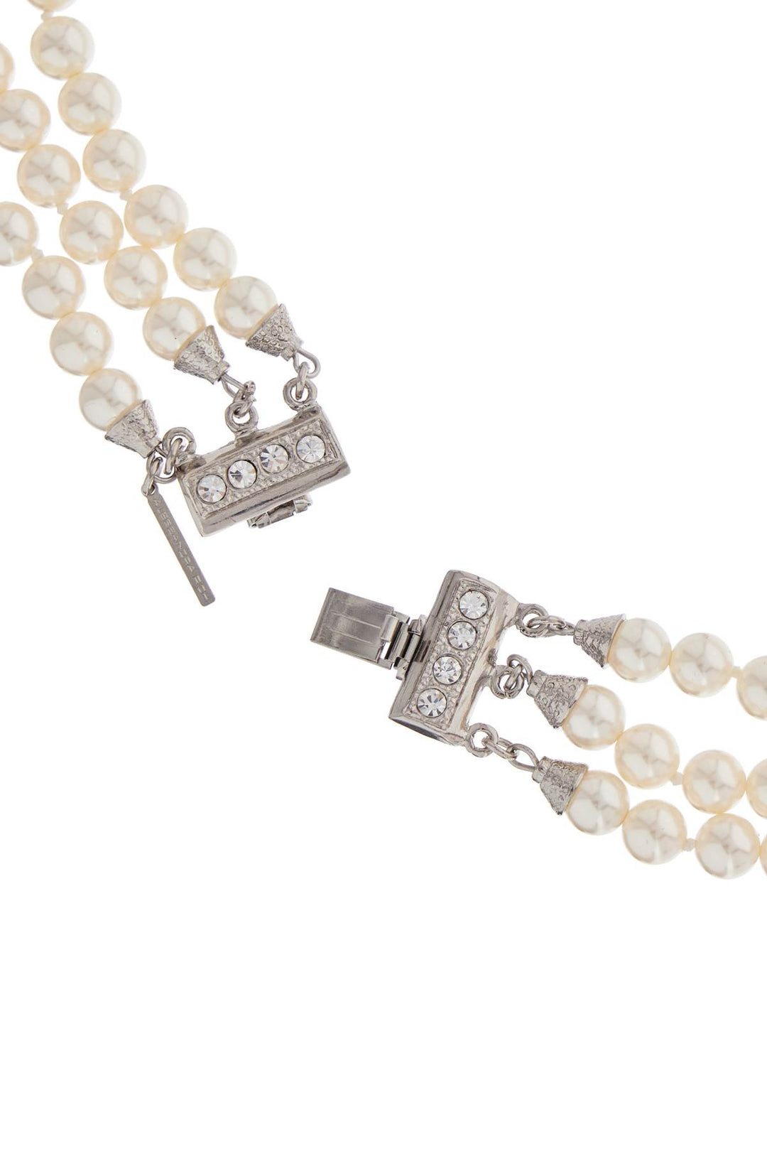 three strand white pearl and rhinestone necklace-1