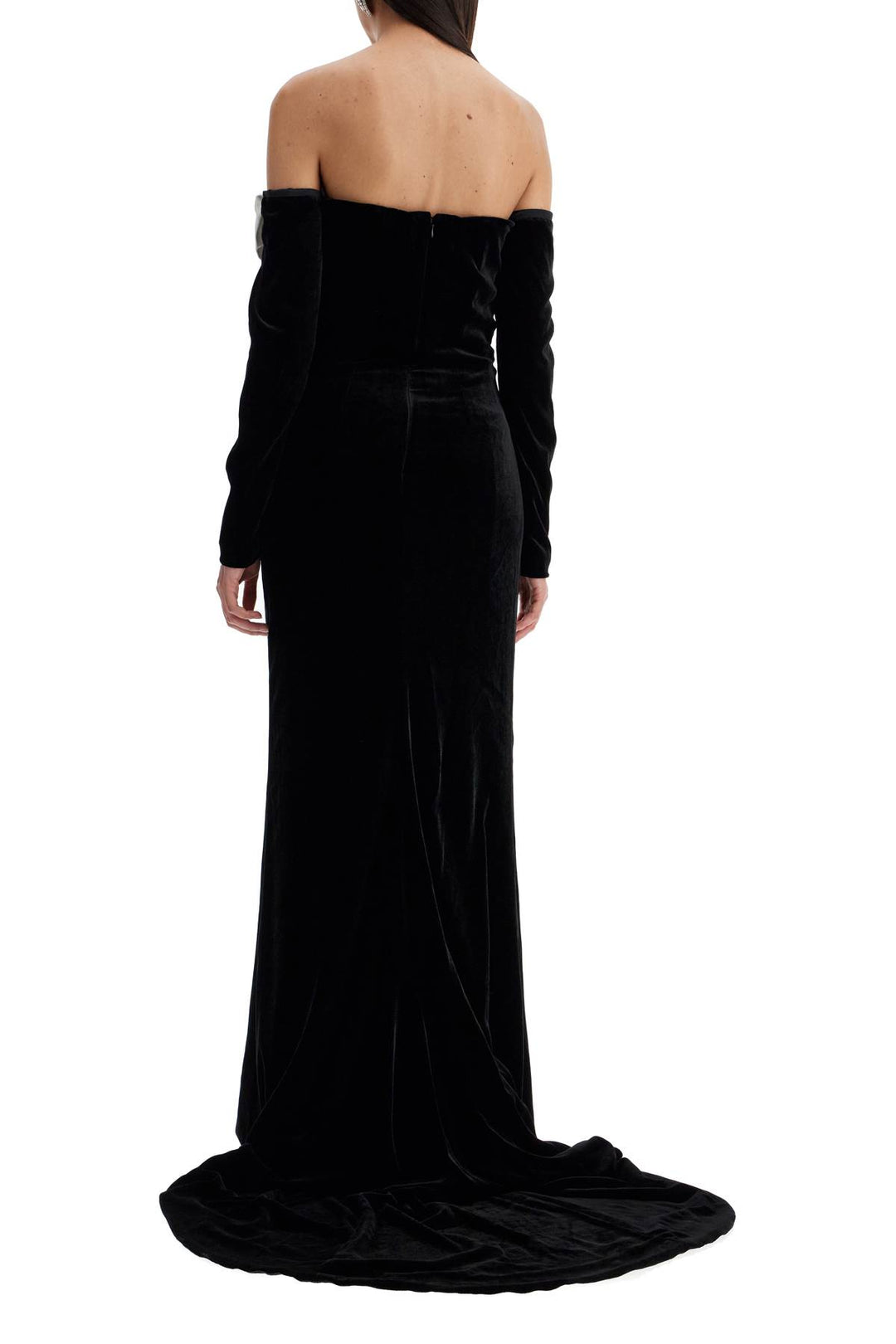 maxi velvet dress with duchesse bows-2