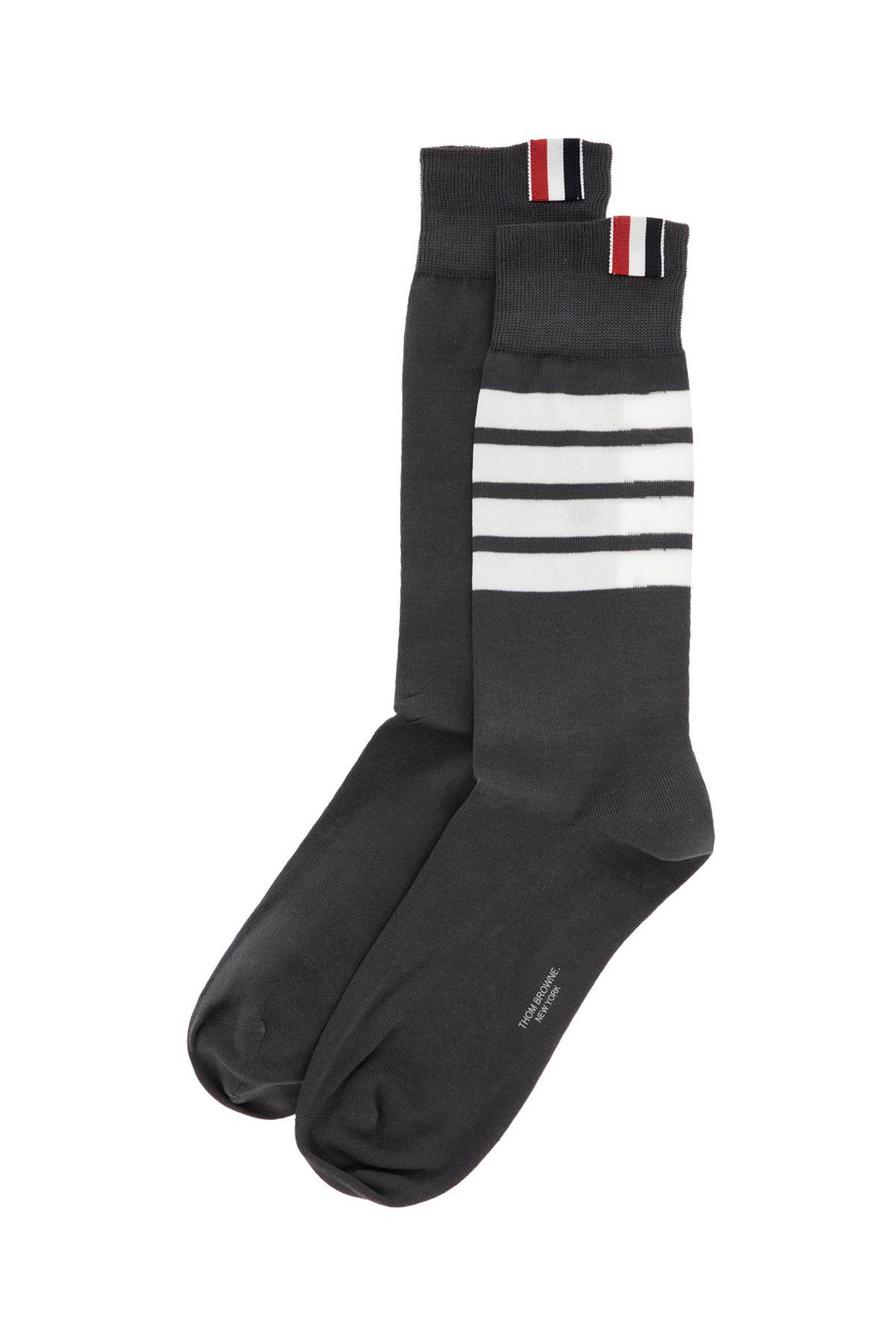 dark grey cotton mid-calf socks with 4 white stripes-1