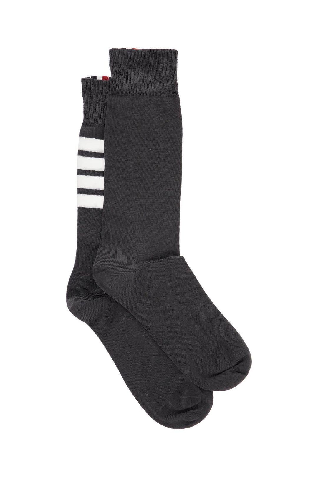 dark grey cotton mid-calf socks with 4 white stripes-0