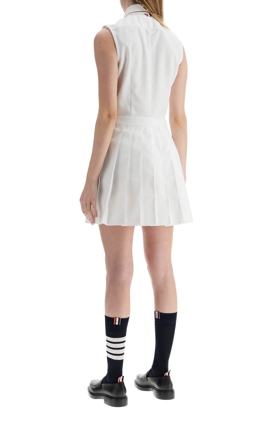 white pleated cotton dress for women-2