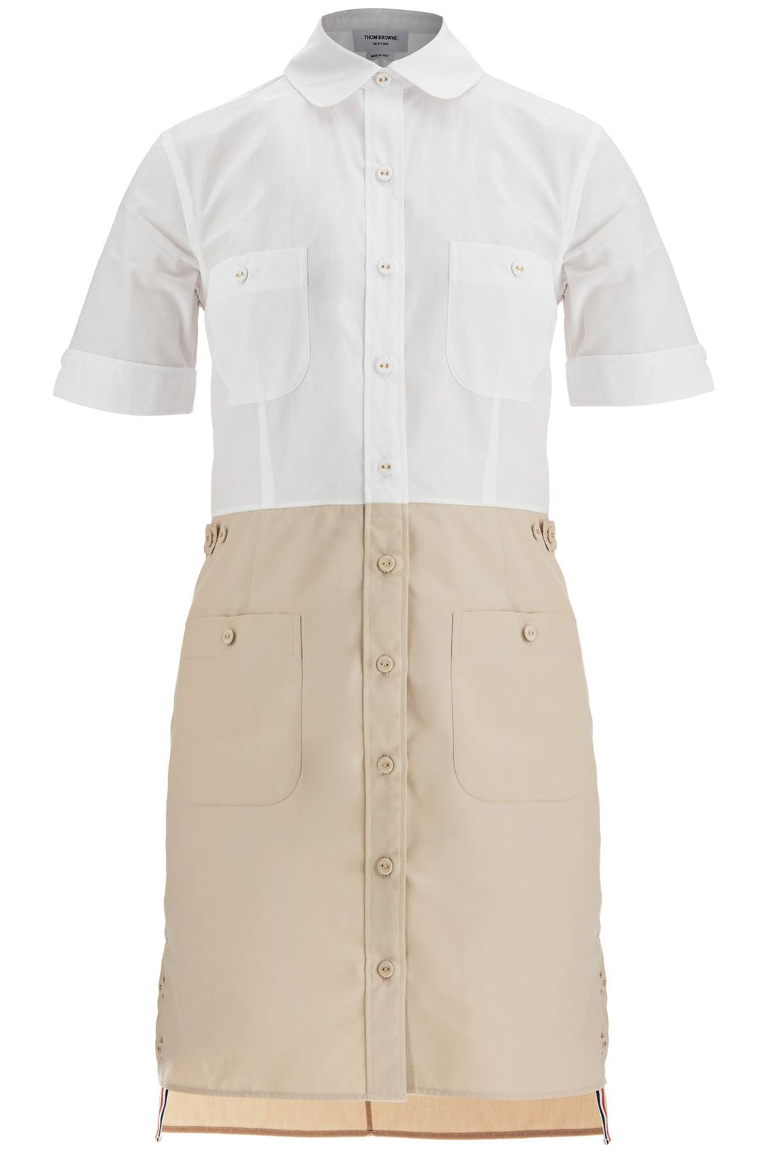 khaki typewriter cloth dress with striped logo-0