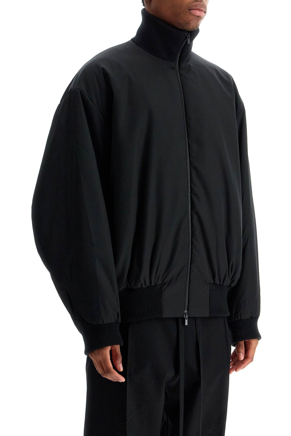 black nylon bomber with high collar-1