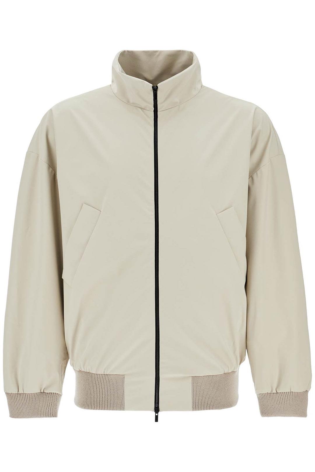 beige nylon and polyester jacket with high collar and zip-0