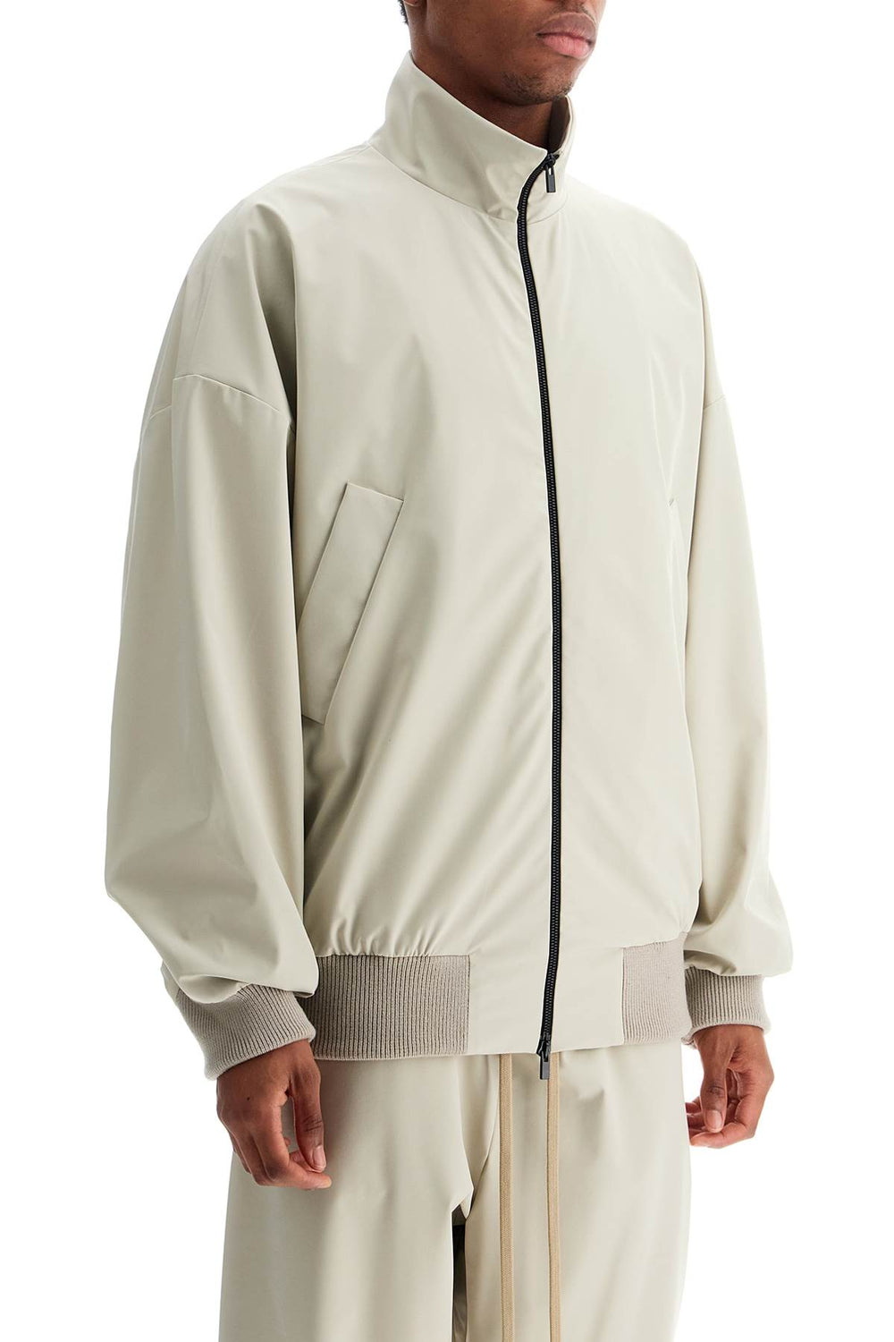 beige nylon and polyester jacket with high collar and zip-1