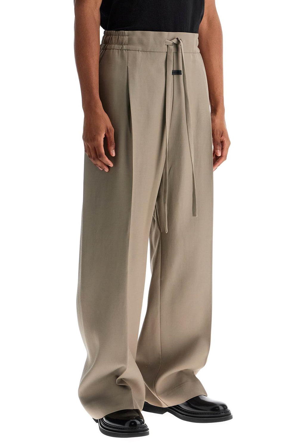 beige wide leg pants in virgin wool and viscose-1