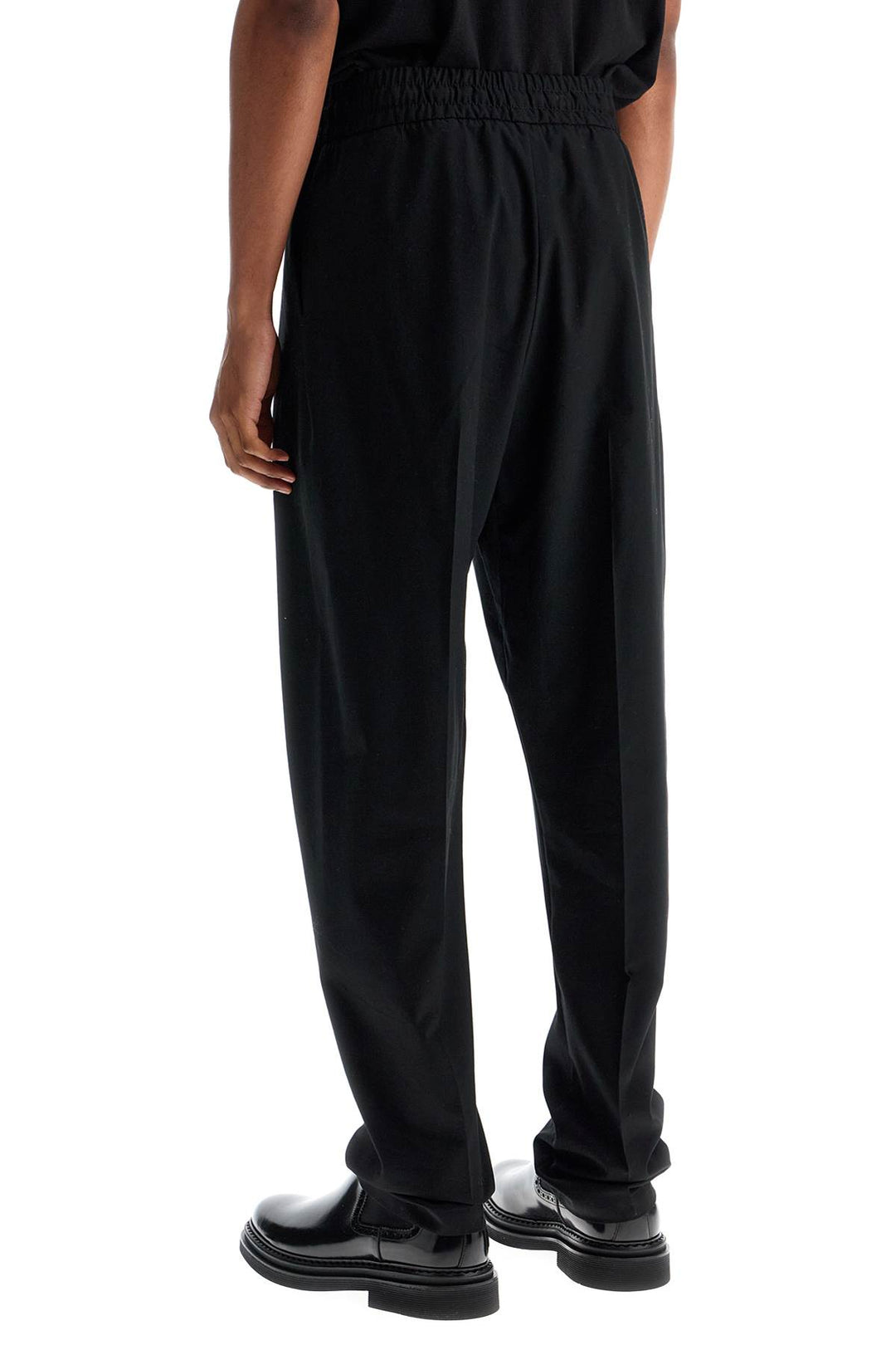 wide leg black cotton and wool pants-2