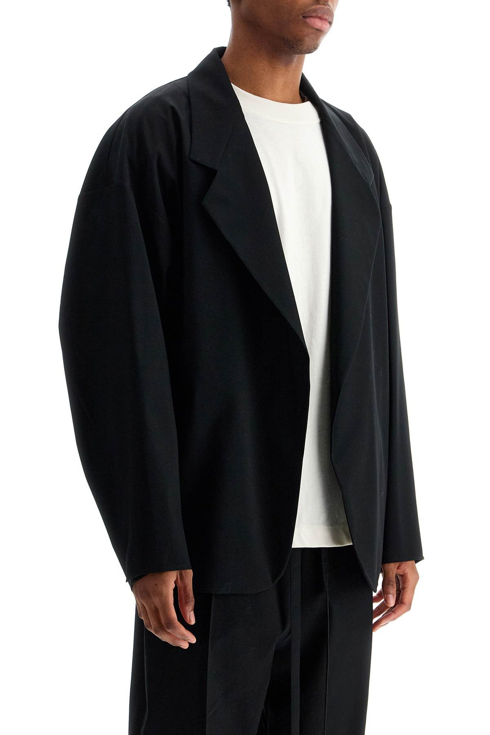 blazer in misto cotone e lana nero oversize con zip-1