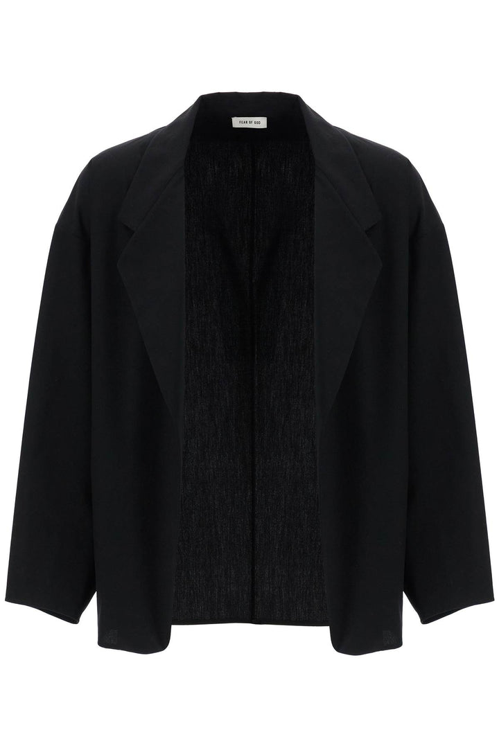 blazer in misto cotone e lana nero oversize con zip-0