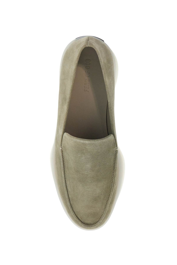 minimalist suede loafer in sage green with rubber sole-1