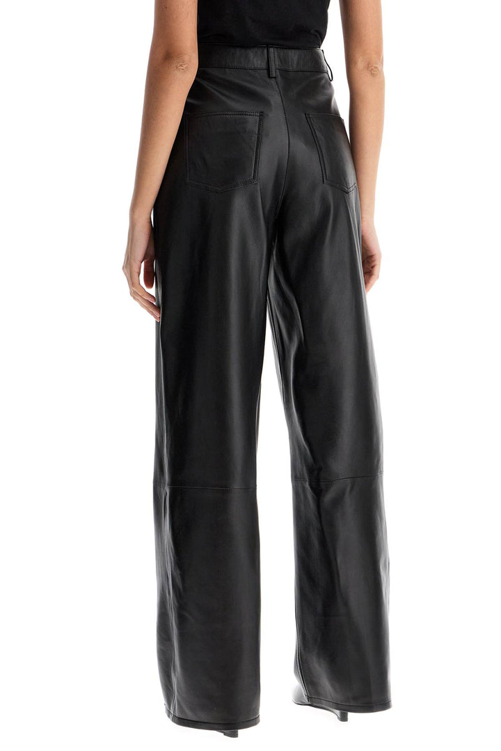 high-waisted wide-leg black leather pants-2