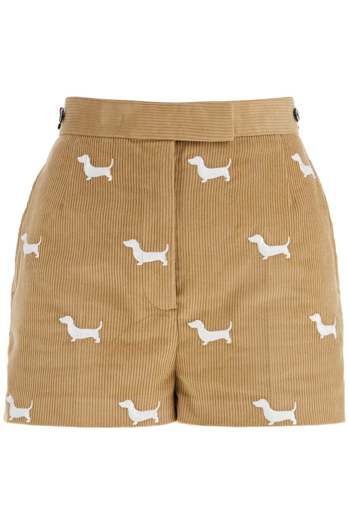 khaki corduroy shorts with white dog pattern-0