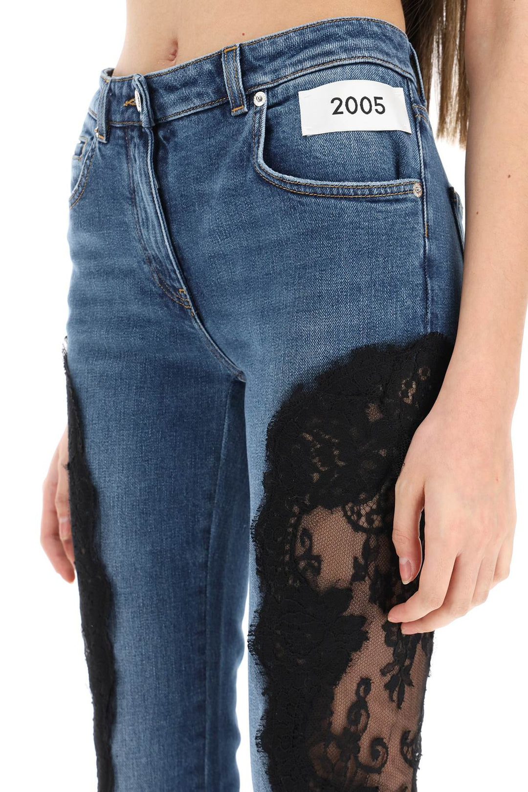 slim fit jeans with lace inserts-3