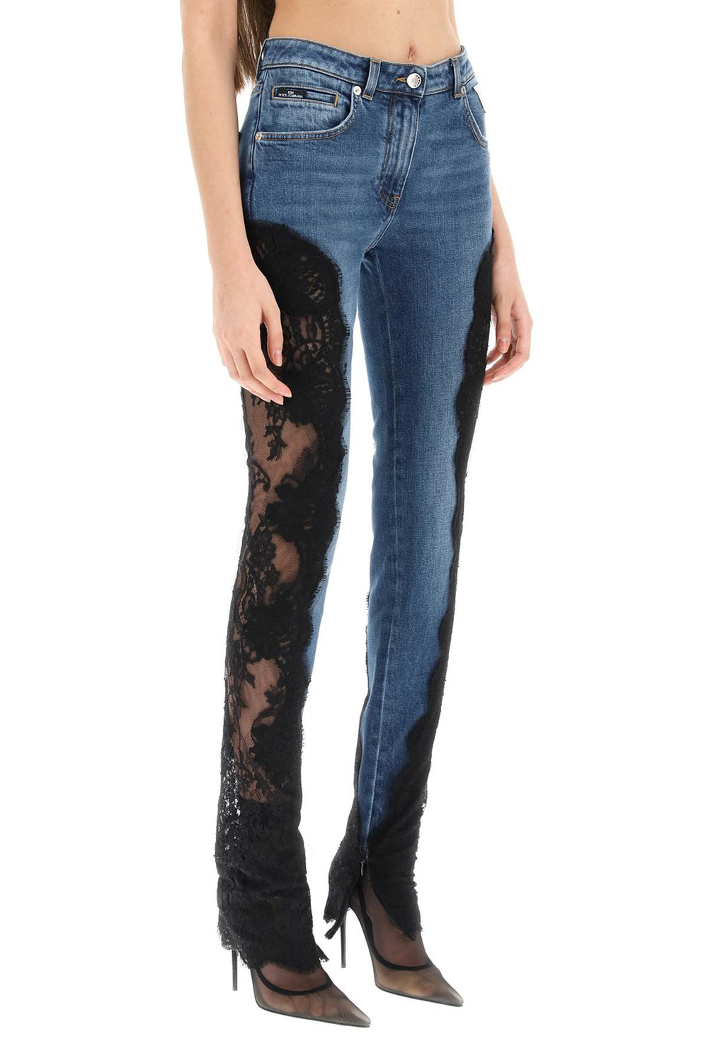 slim fit jeans with lace inserts-1