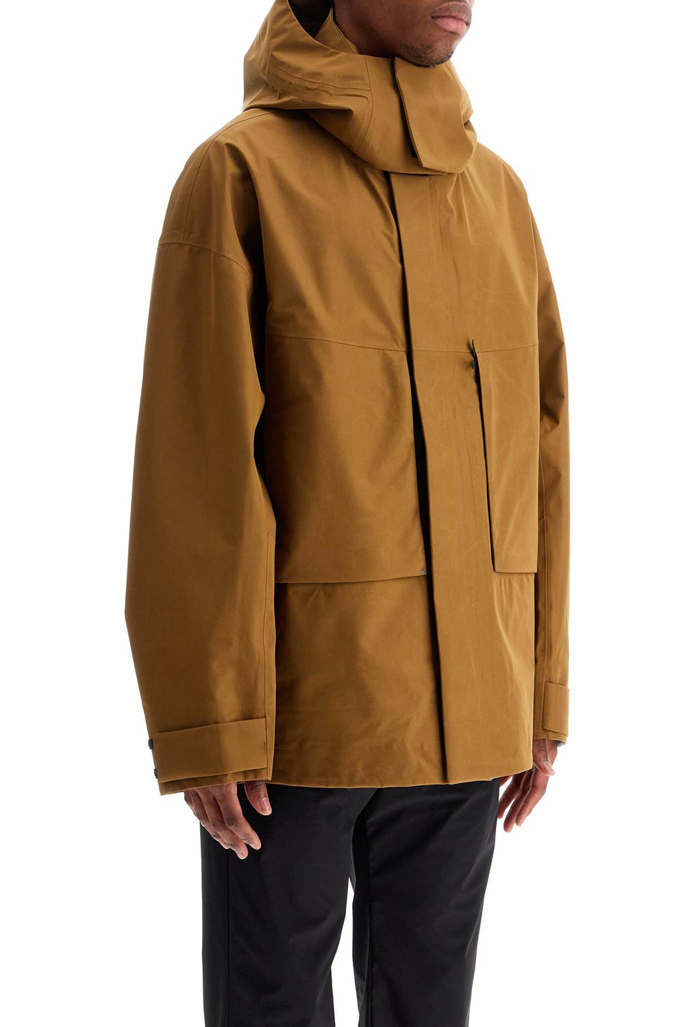 light brown waterproof short jacket in polyester with hood-1