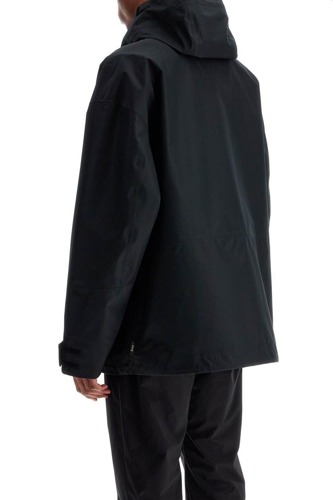 short black waterproof jacket for men in polyester with hood-2