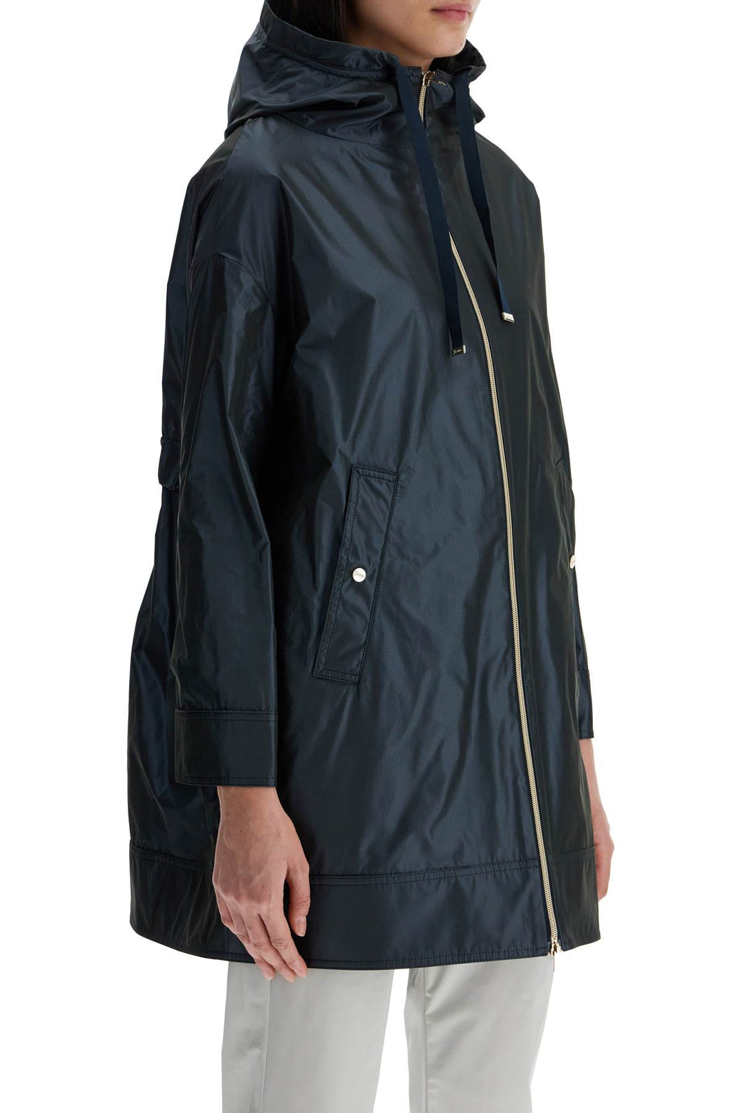 dark blue technical taffeta waterproof parka with hood-1