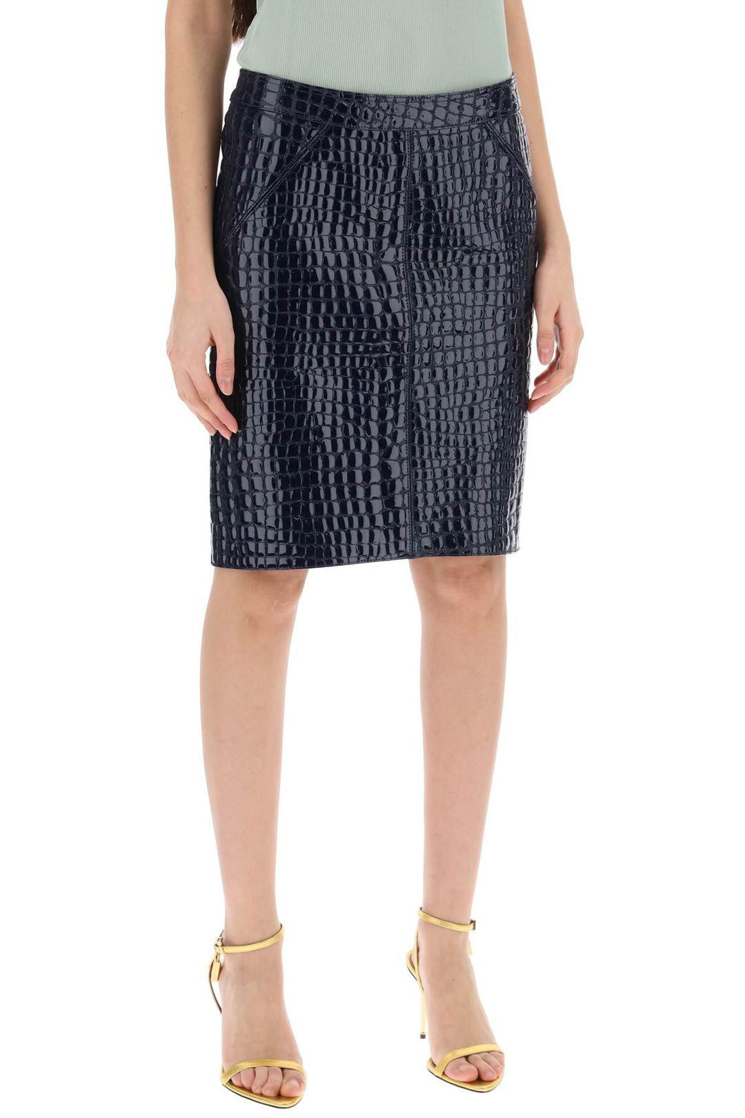 crocodile effect leather skirt-1