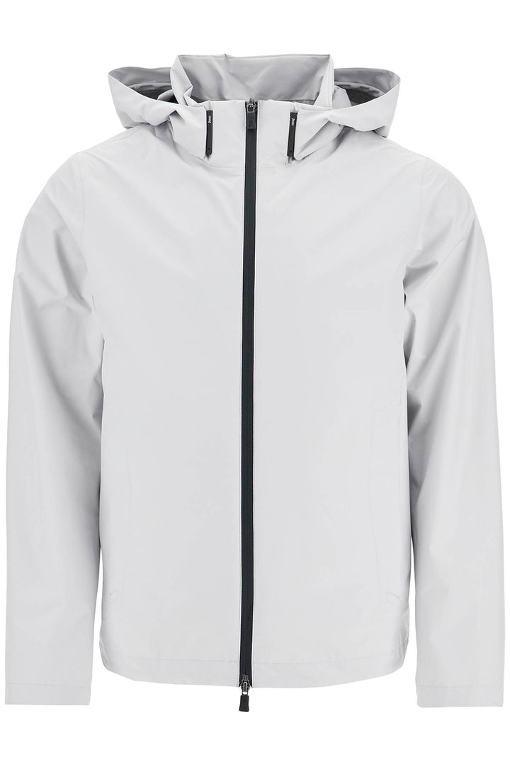 light gray polyester waterproof bomber with hood-0