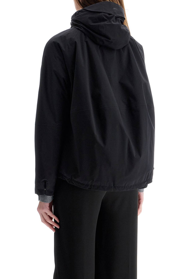 short black waterproof polyamide jacket with hood and zip-2