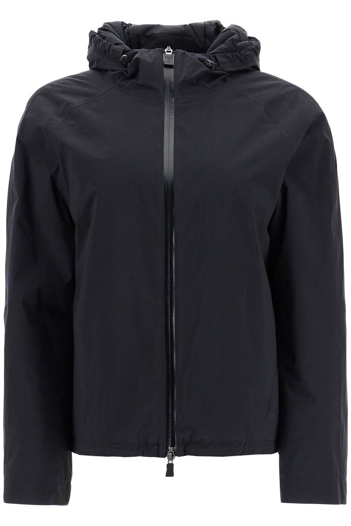 short black waterproof polyamide jacket with hood and zip-0