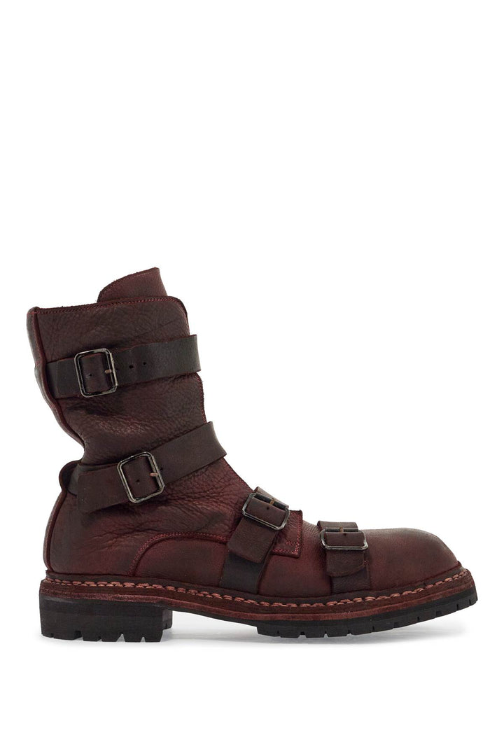 dark red horse leather boots with adjustable straps-0