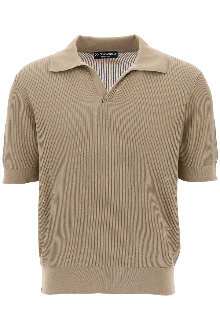 cotton ribbed perforated polo shirt-0