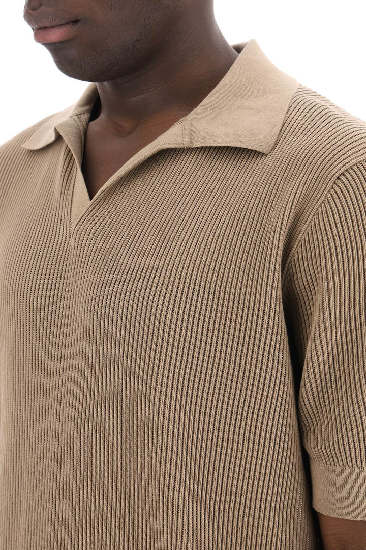 cotton ribbed perforated polo shirt-3