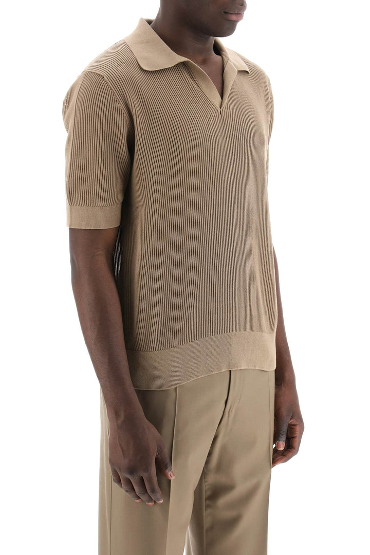 cotton ribbed perforated polo shirt-1