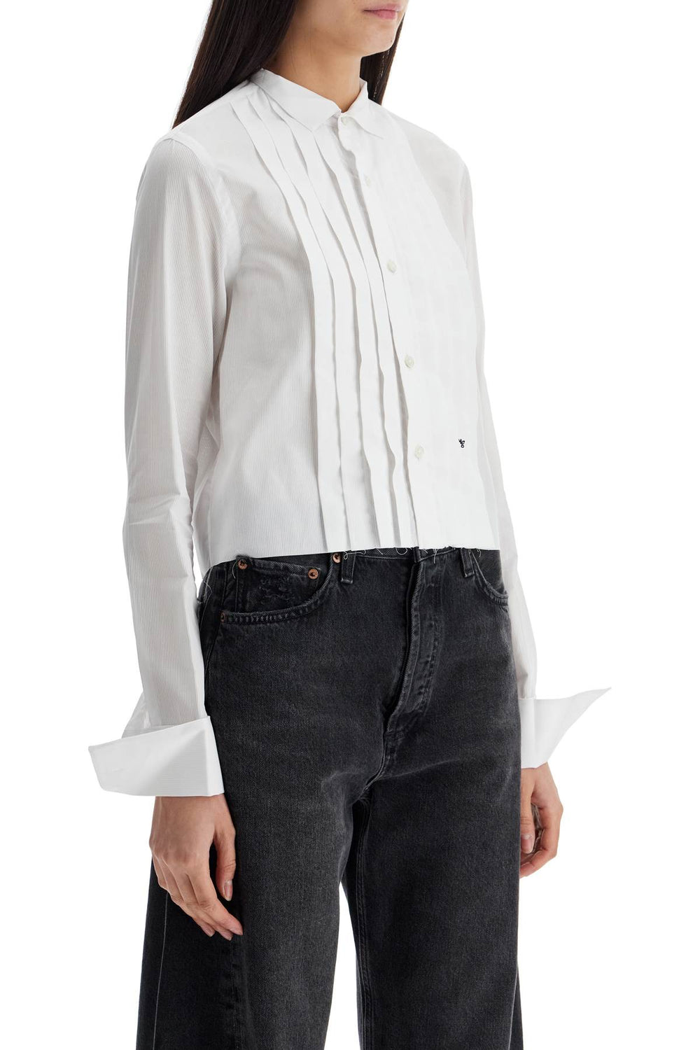 white cropped tuxedo shirt with wide neckline-1