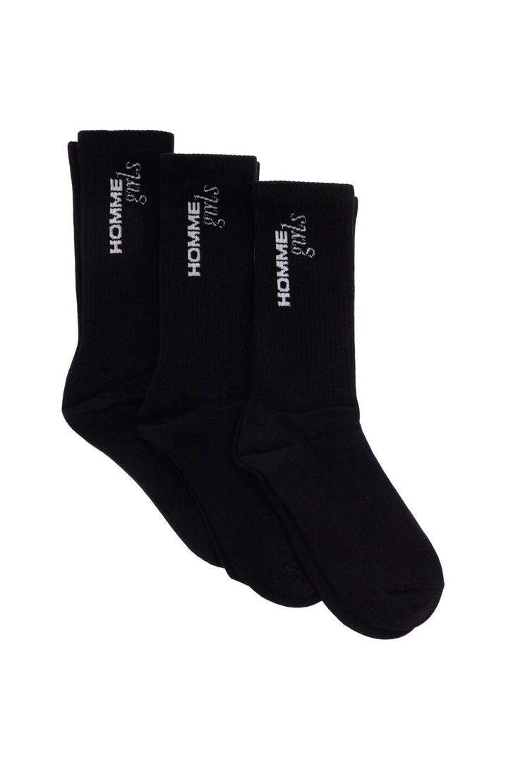 black medium cotton socks pack of 3 with embroidered logo-0