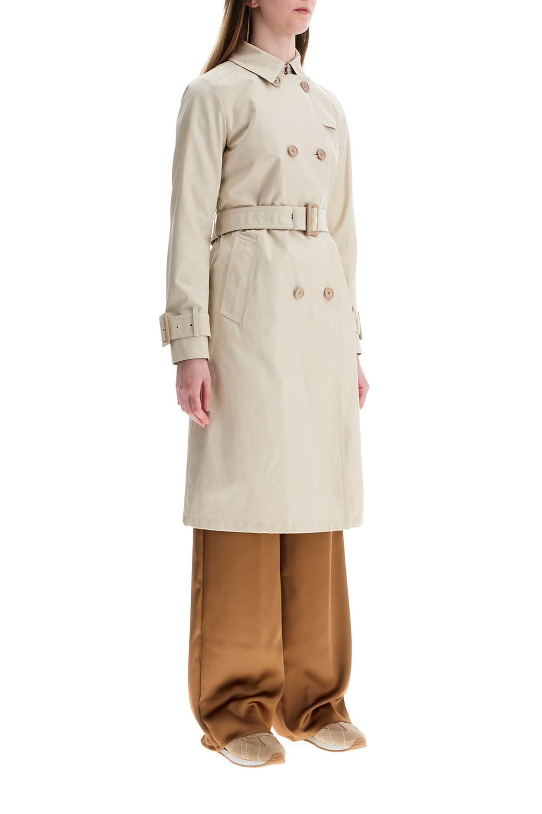 beige cotton double-breasted trench coat with adjustable sleeves-1