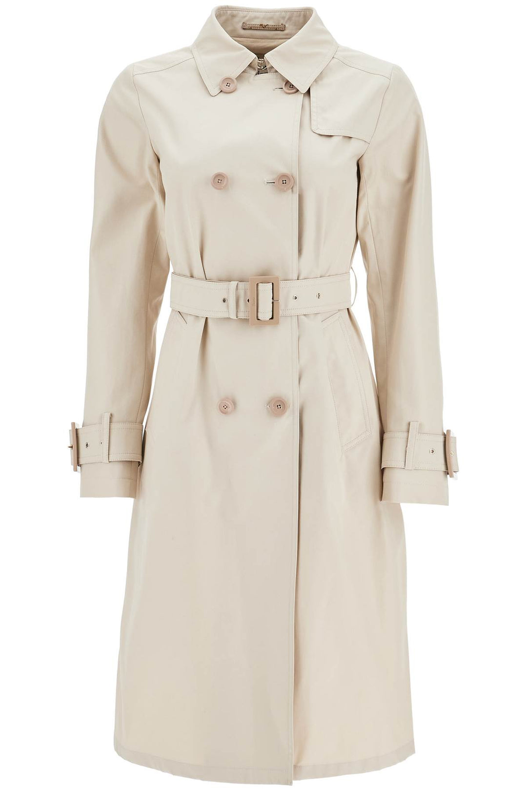 beige cotton double-breasted trench coat with adjustable sleeves-0