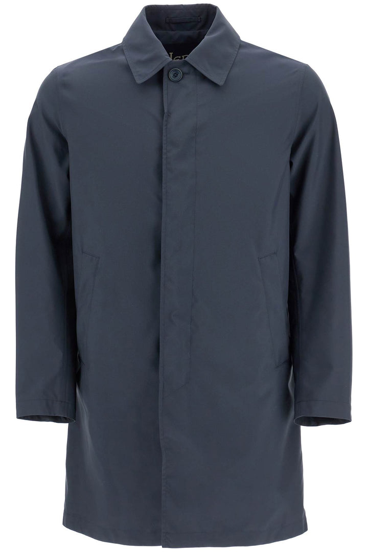 long blue waterproof coat in high-quality polyester with buttons-0