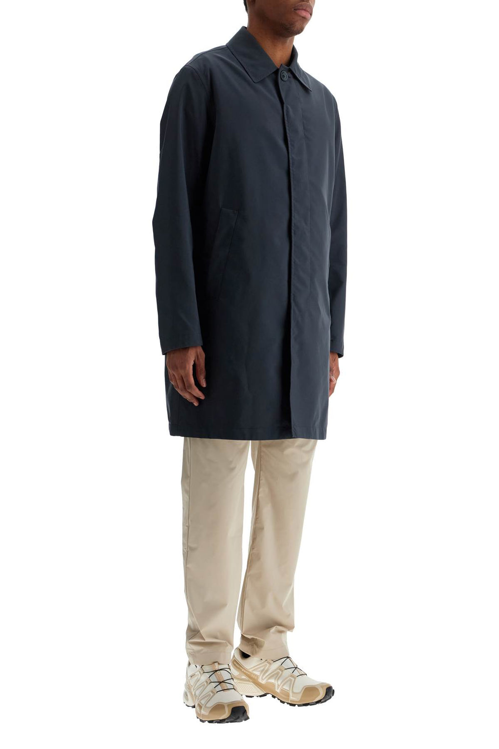 long blue waterproof coat in high-quality polyester with buttons-1